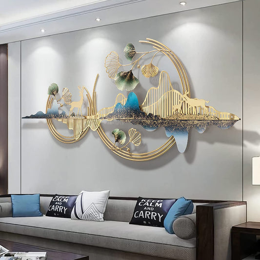 Metal Wall Art Mountain with Deer for Living Room Wall Decoration | Modern Wall Hanging for Bedroom & Home & etc